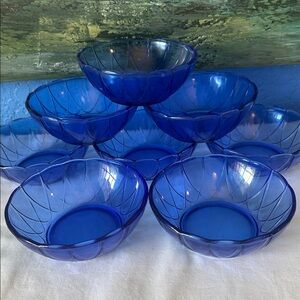 8 Vintage Cobalt Newport 5 1/2" Berry Bowl by Hazel Atlas 1930s Depression Glass
